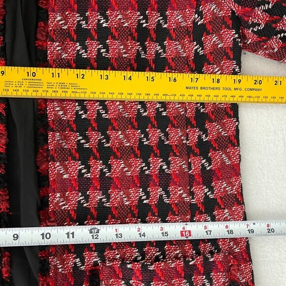 NWT Chicos Long Red Black Tweed Jacket Long Sleeve Open Front Houndstooth Size S - Picture 9 of 14